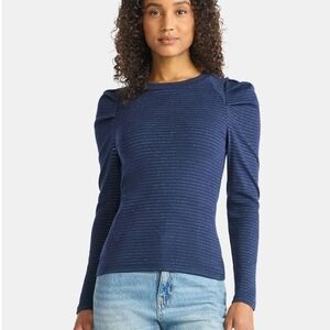 Time and Tru Navy Blue Striped Top